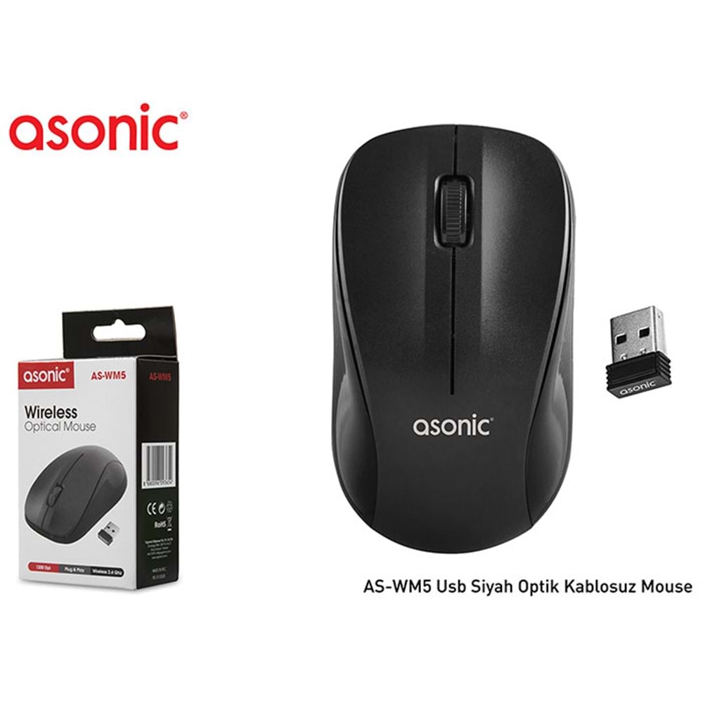 TR//ASONIC ASWM5 Usb Siyah Optik Kablosuz Mouse
