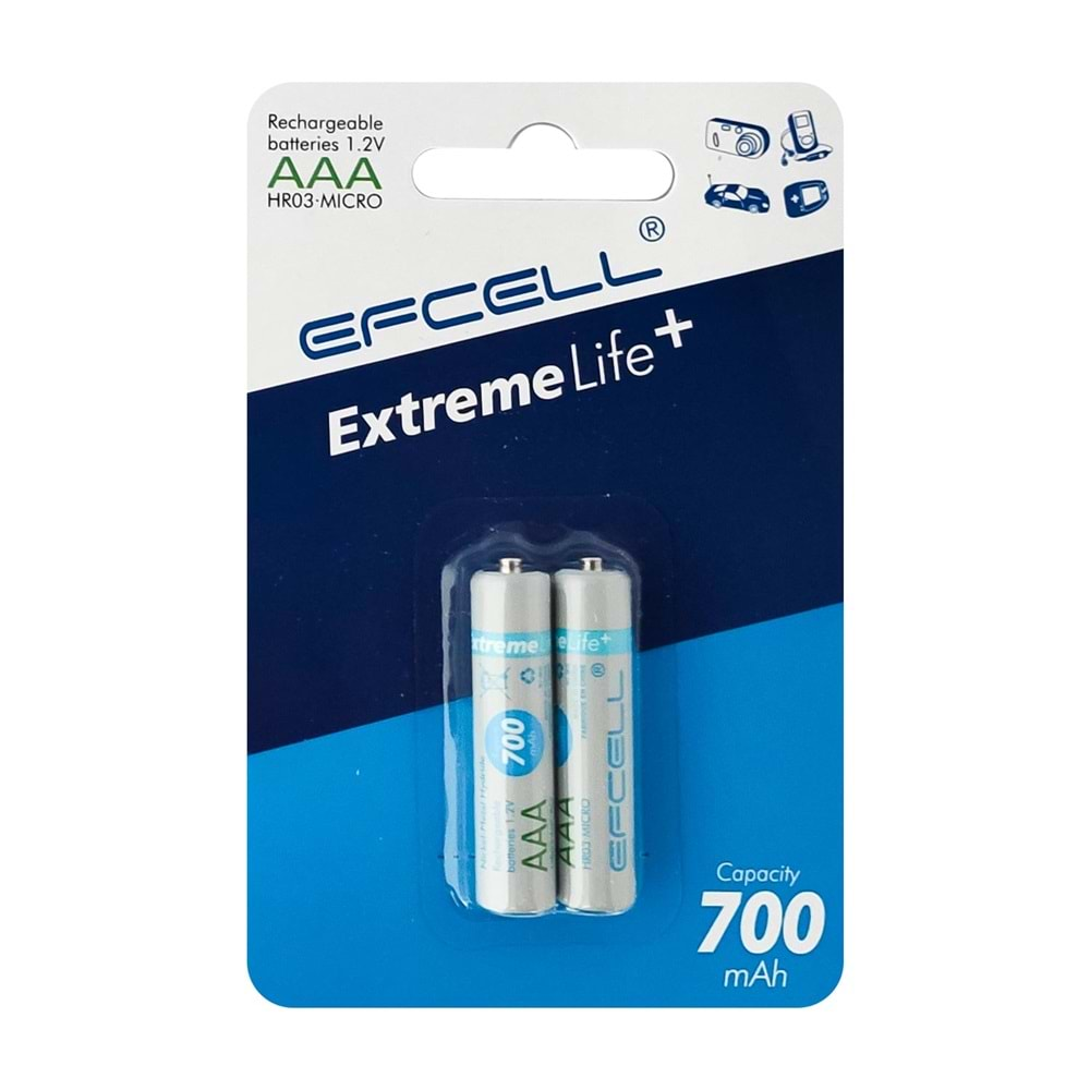 EFCELL HR700AAA ŞARJLI PİL AAA İNCE KALEM 700MAH (2 ADET) Nİ-MH