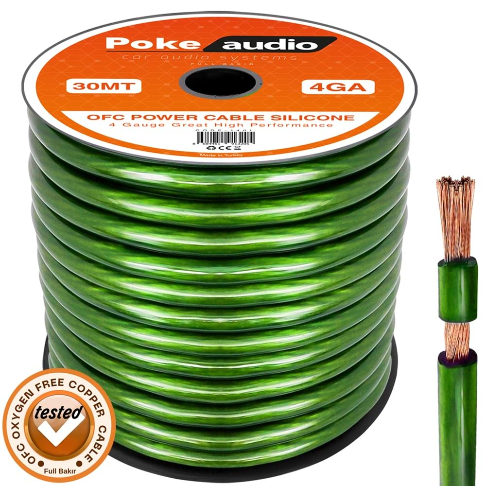 Poke PK-1401 4GA OFC Bakır Oto Anfi Power Kablo Silikon 30mt