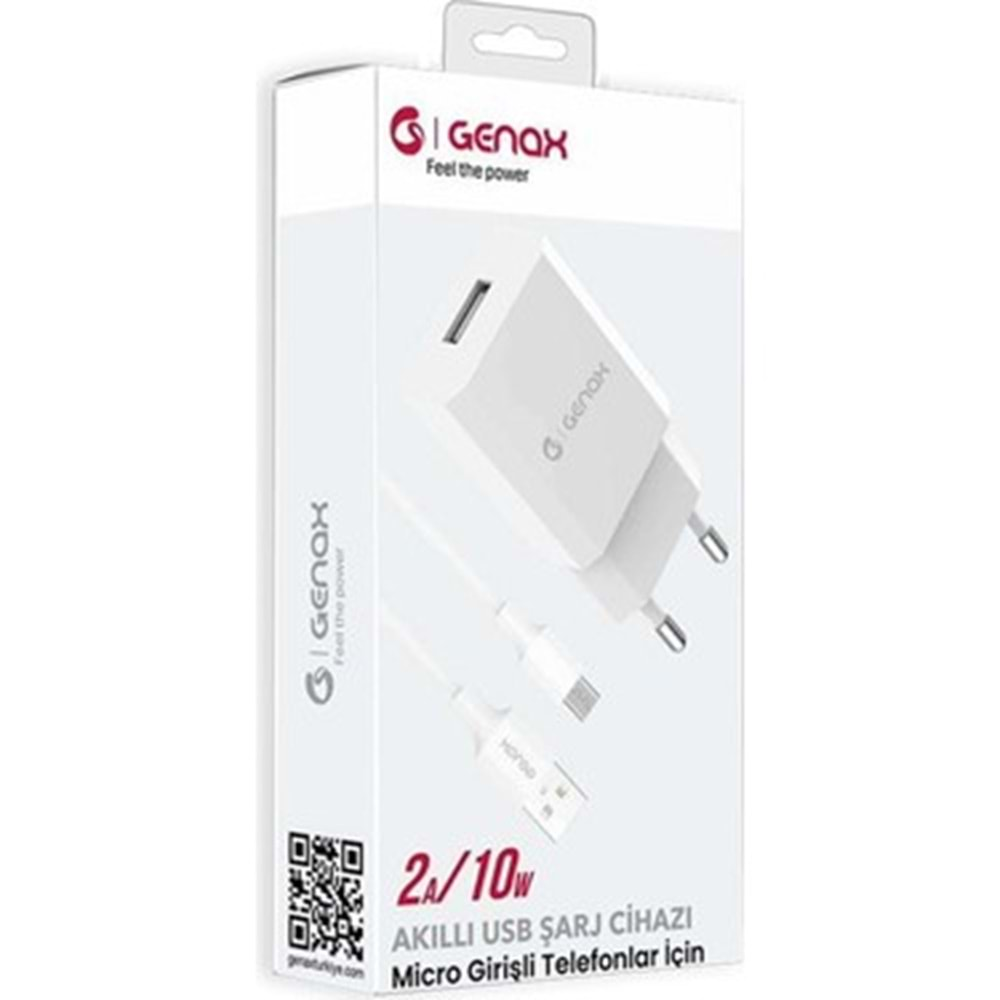 GENAX GNX001 MICRO USB - USB ŞARJ ADAPTÖRÜ SET 2A 10W BEYAZ