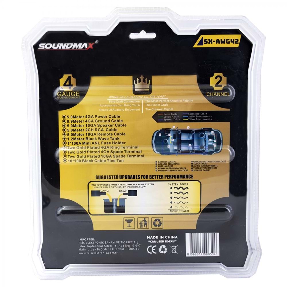 SOUNDMAX SXAWG42 100 A SİGORTA 4GA SET KABLO