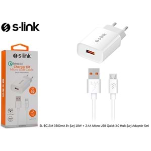 TR//S-link SLEC13M 3500mA Ev Şarj 18W + 2.4A Micro USB Quick 3.0 Hızlı Şarj Adaptör Seti