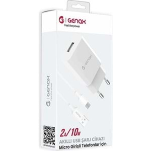 GENAX GNX001 MICRO USB - USB ŞARJ ADAPTÖRÜ SET 2A 10W BEYAZ