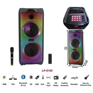 LEADER LP8100 8 incx2 RGB Taşınabilir Ses Sistemi