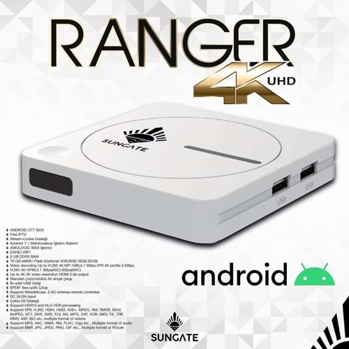 SUNGATE Ranger 4K Hd Uydu Alıcısı Androıd Ip