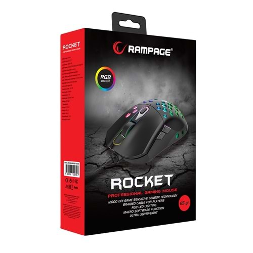 TR//RAMPAGE SMX-R66 ROCKET RGB Ledli 12000dpi Gaming Oyuncu Mouse