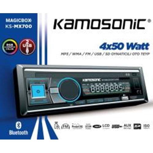 TR//KAMOSONİC KSMX700 MP3 WMA FM USB SD OYNATICILI RGB BLUETOOTH 4X50 OTO TEYP